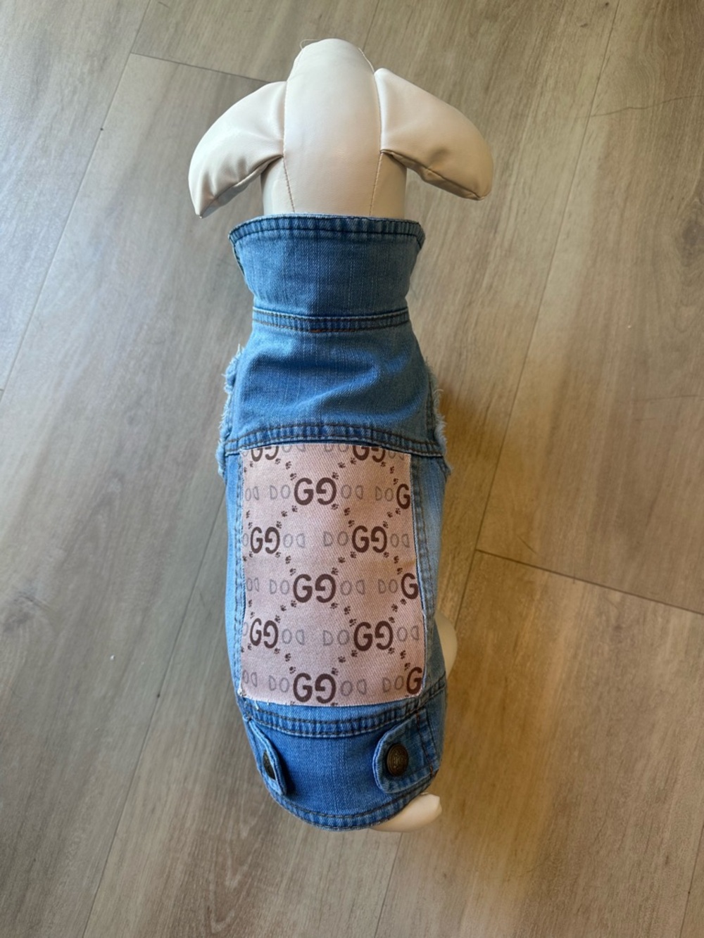 Denim Dog Jacket with Beige Logo Panel